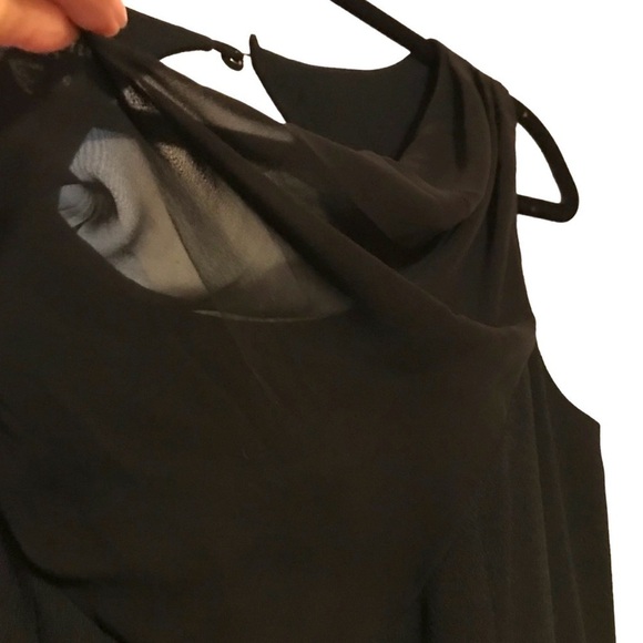 VTG Carole Little Black Halter Midi Sheath Dress Sheer Cowl Neck Date Formal - Picture 4 of 12